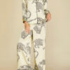 long sleeve cheetag print satin pajama set